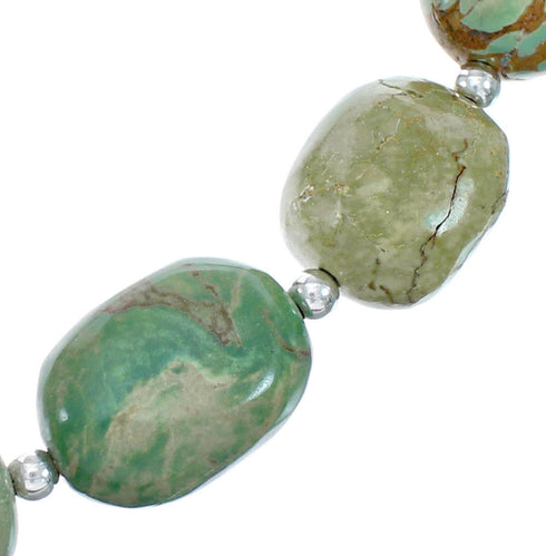 Kingman Turquoise Native American Bead And Silver Necklace AX124693